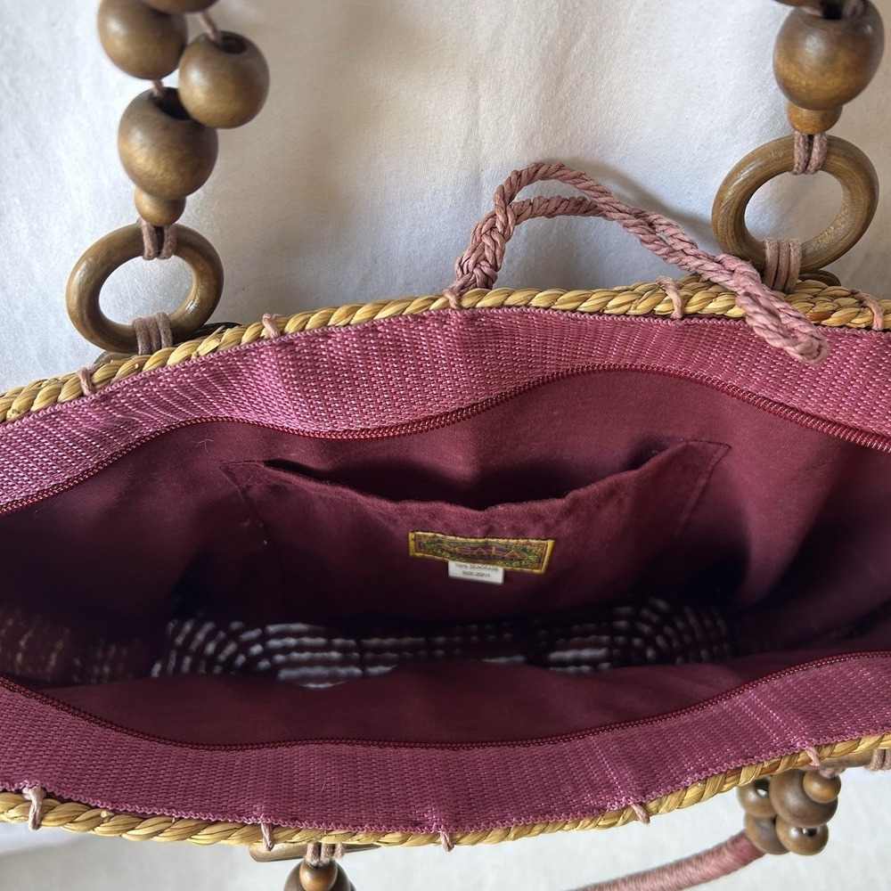 Sacra Seagrass Tote 100% Seagrass Handmade Island Boho Pink Interior Lightweight - Picture 4 of 4